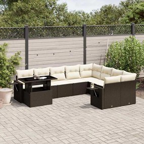 vidaXL 10 pcs conj. sofás jardim com almofadões vime PE castanho