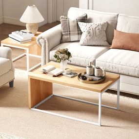 Conjunto de 2 Mesas de Centro com Pés de Metal Estilo Industrial 90x48x42 cm e 59x42x36 cm Branco e Madeira