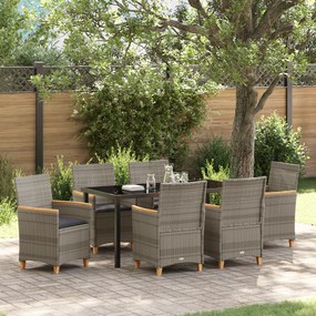 vidaXL Conjunto de Jantar de Jardim com 7 Peças e Almofadas Cinza de Rattan PE