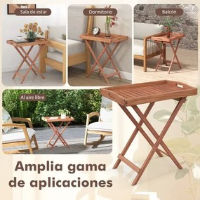 Mesa Jardim ou Casa de apoio de madeira dobrável com tabuleiro de chá amovível Estrutura robusta em forma de X para campismo no pátio 68 x 44 x 74 cm