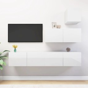 vidaXL 4 pcs conjunto móveis de TV derivados madeira branco brilhante