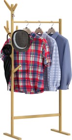 Cabide de bambu com barra para roupas e 8 ganchos 163 x 66 x 40 cm Castanho