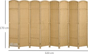 Biombo de Divisão Dobrável, 320 x 1,6 x 170 cm, 8 Painéis, Natural