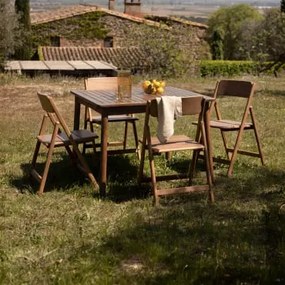 Conjunto De Mesa Extensível Karvia 100-160x100 Cm E 4 Cadeiras De Jardim Dobráveis Em Madeira De Acácia Zayma Castanho Acácia - Sklum