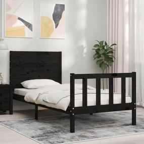 Estrutura de cama com cabeceira 100x200 cm madeira maciça preto