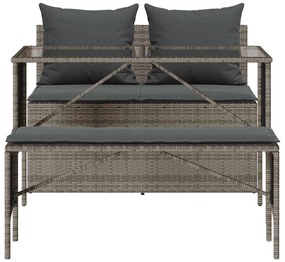 3 pcs conjunto de jantar p/ jardim c/ almofadões vime PE cinza
