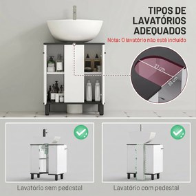 Móvel de Lavatório (NÃO INCLUIDO) com 2 Portas e Prateleira Ajustável para Lavatório com ou sem Pedestal 60x34x70 cm Branco Brilhante