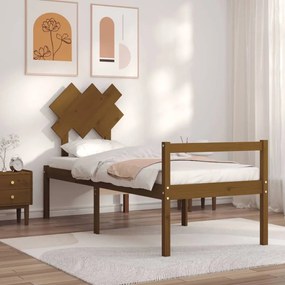 vidaXL Cama solteiro idosos c/ cabeceira madeira maciça castanho-mel