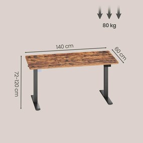 Secretária elétrica, função de memória com 4 alturas 140 x 60 x (72-120) cm castanho