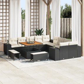 Conjunto de Sofá de Jardim vidaXL de 13 Peças com Almofadas Preto Ratt