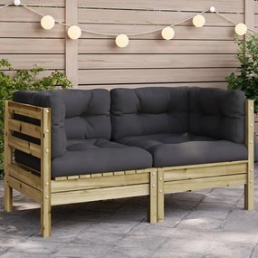 vidaXL Sofá de canto p/ jardim c/ almofadões pinho impregnado