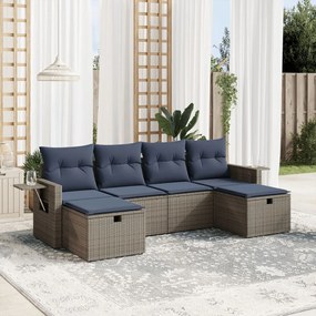 vidaXL 6 pcs conjunto sofás p/ jardim c/ almofadões vime PE cinzento