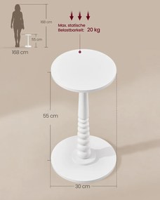 Mesa auxiliar redonda 30 cm de diâmetro em estilo Mid-Century Modern Coleção Mariel, branco