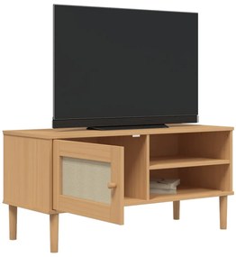 Móvel de TV SENJA aspeto vime 106x40x49cm pinho maciço castanho