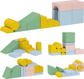 AIYAPLAY Conjunto de Blocos Macios para Crianças, Conjunto de 12 Blocos de Tecido, Espuma, Revestimento em Cotelê, Lavável, Tons Pastel | Aosom Portugal