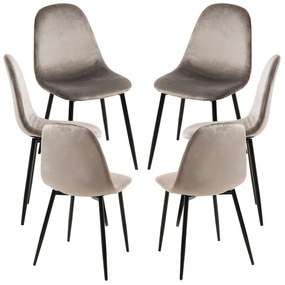 Pack 6 Cadeiras Teok Black Veludo - Cinza claro