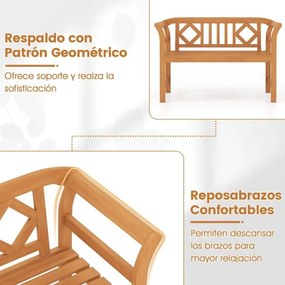 Banco Jardim Exterior 118 x 50 x 78,5 cm em Madeira de Acácia para 2 Pessoas com Encosto e Apoios de Braços Quadriculados Capacidade 360 kg para Varan