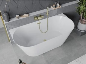 Mexen Oval Slim banheira independente encostada à parede 170 x 80 cm, branca, transbordamento dourado escovado - 52661708000-55