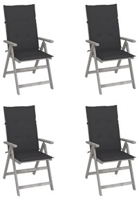 vidaXL Cadeiras jardim reclináveis c/ almofadões 4 pcs acácia maciça