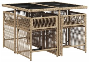 5 pcs conjunto de jantar p/ jardim com almofadões vime PE bege