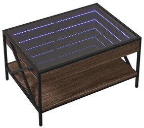 Mesa de centro luzes LED Infinity 70x50x38 cm carvalho castanho