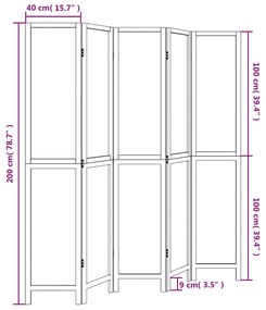 Biombo com 5 painéis madeira de paulownia maciça branco
