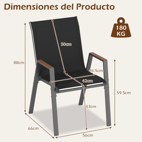 Conjunto de 6 Cadeiras de Jardim Empilháveis (PACOTE SÓ INCLUI 6 CADEIRAS, MESA NÃO INCLUIDA), 56 x 66 x 88 cm, Encosto Alto Ergonómico, Preto