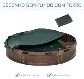 Caixa de Areia para Crianças Redonda com Cobertura e Assentos Caixa de Areia para Crianças de Exterior Ø123x22,5 cm Castanho