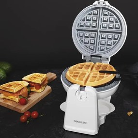 Máquina de waffles de 1000 W Fun Gofrestone Sphere, revestimento antiaderente RockStone, design circular, rotação de 180° para uma utilização ótima, i