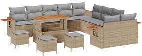 Conjunto de Sofá de Jardim vidaXL com 14 Peças e Almofadas Bege Rattan