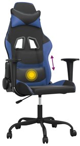 Cadeira gaming de massagens couro artificial preto e azul