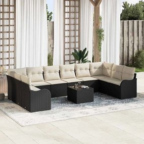 vidaXL Conjunto de Sofás de Jardim com 10 Peças e Almofadas Marrom em Rattan Sintético