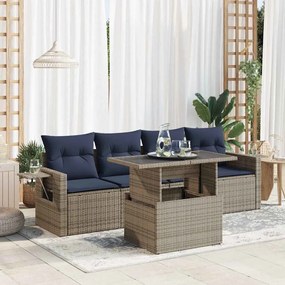 5 pcs conjunto sofás de jardim com almofadões acácia e vime PE