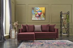 Sofá-cama de canto Aydam – Vermelho Claret – 215x80x150 cm