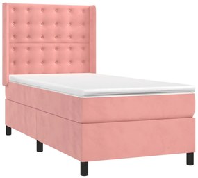 Cama box spring c/ colchão/LED 80x200 cm veludo rosa