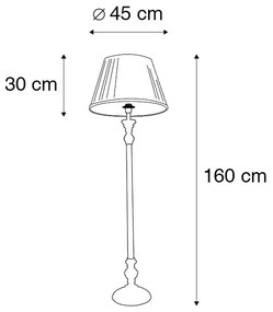 LED Candeeiro de pé inteligente cinzento com abajur plissado branco incl. Wifi A60 - Classico Retro