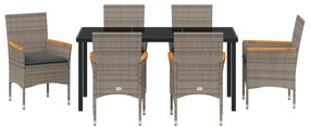 Conjunto de Jantar de Jardim vidaXL com Almofadas de Rattan Poly Cinza