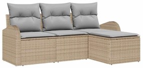 Conjunto de Sofá de Jardim vidaXL 4 Peças com Almofadas Bege Rattan Po