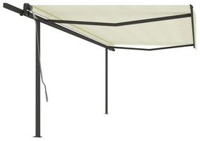vidaXL Toldo retrátil automático com postes 5x3 m cor creme