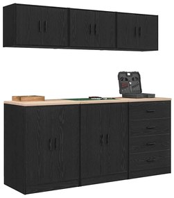 Armários de garagem 6 pcs derivados de madeira preto
