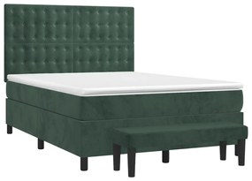 Cama com molas/colchão 140x200 cm veludo verde-escuro
