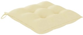 3 pcs conj. jantar dobrável exterior c/ almofadão teca maciça