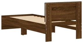 Estrutura cama cabeceira/luzes LED 75x190 cm carvalho castanho