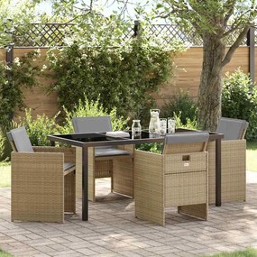 vidaXL Conjunto de Jantar de Jardim 5 Peças com Almofadas Bege de Rattan e Poliéster.