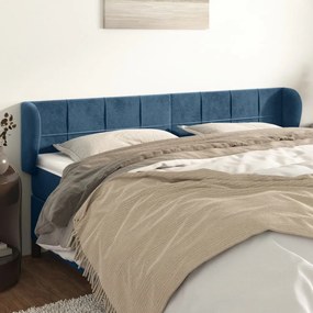 Cabeceira de cama c/ abas veludo 203x23x78/88cm azul-escuro