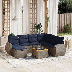vidaXL 8 pcs conjunto sofás p/ jardim c/ almofadões vime PE cinzento