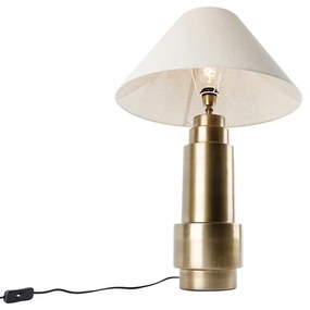 Candeeiro de mesa bronze com abajur em tecido bege 55 cm - Bruut Art Deco