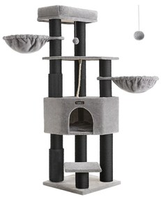 Árvore para gatos Feandrea para gatos grandes, torre para gatos resistente com almofadas de autoaquecimento, 2 auto-limpadores, 9 postes para arranhar, poleiro grande, caverna, cestos, 50 x 50 x 160 cm, cinza pomba e preto PCT003W01