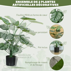 Conjunto de 2 plantas artificiais de interior com 65 cm, árvore artificial com vaso de plástico e acabamento flocado, verde