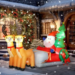 Pai Natal Insuflável com Trenó Renas e Árvore de Natal com Luzes LED Decoração de Natal 216x90x150 cm Multicolor